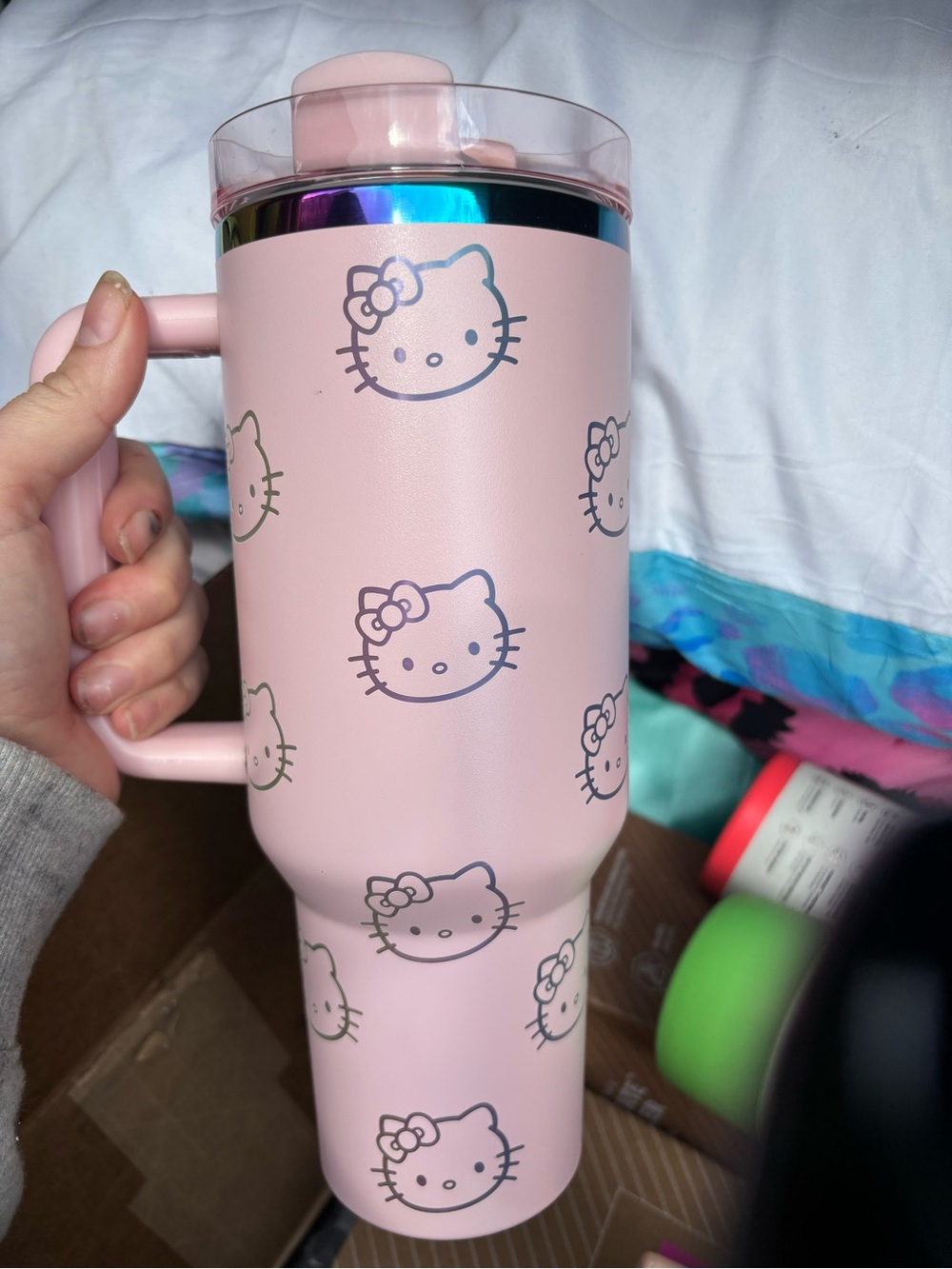 Hello Kitty Pink Stanley Tumbler with Handle and Clear Lid
